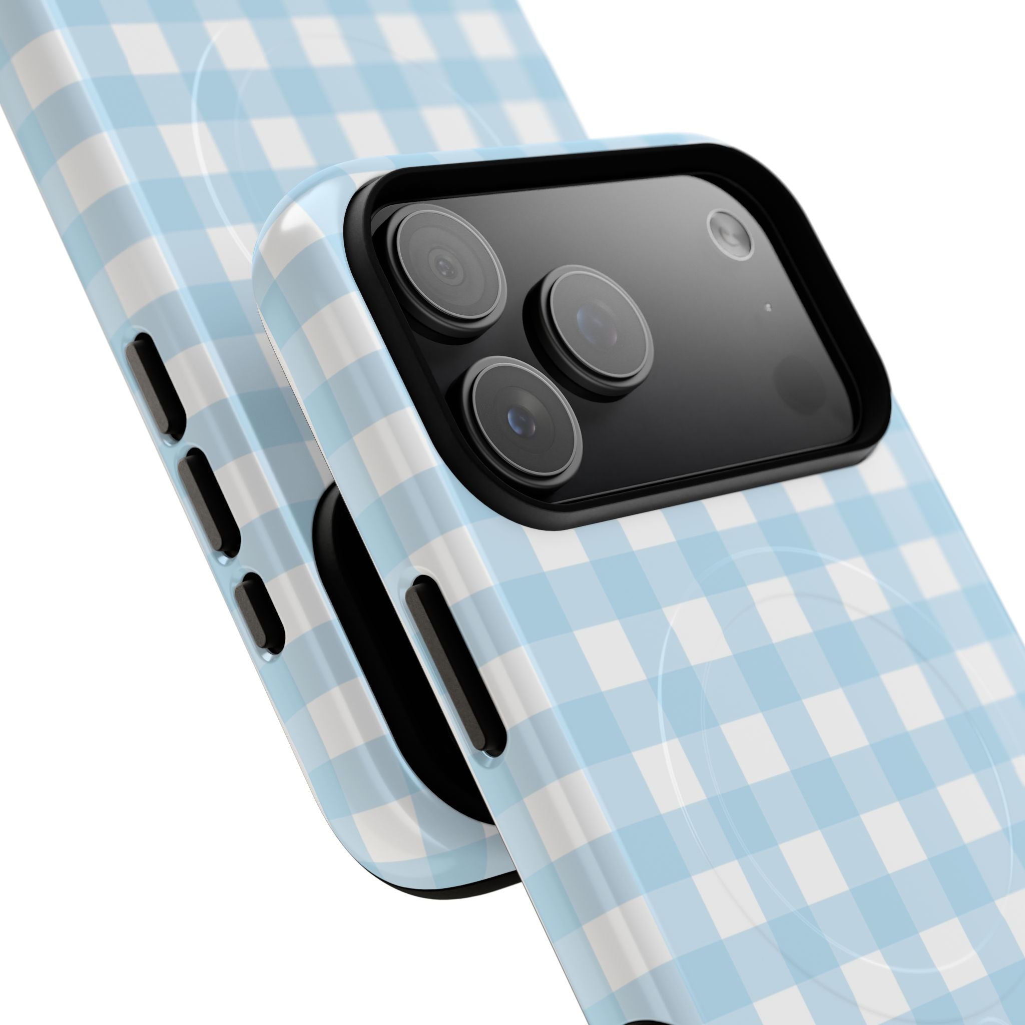 Gingham Sky blue gingham print MagSafe-compatible phone case