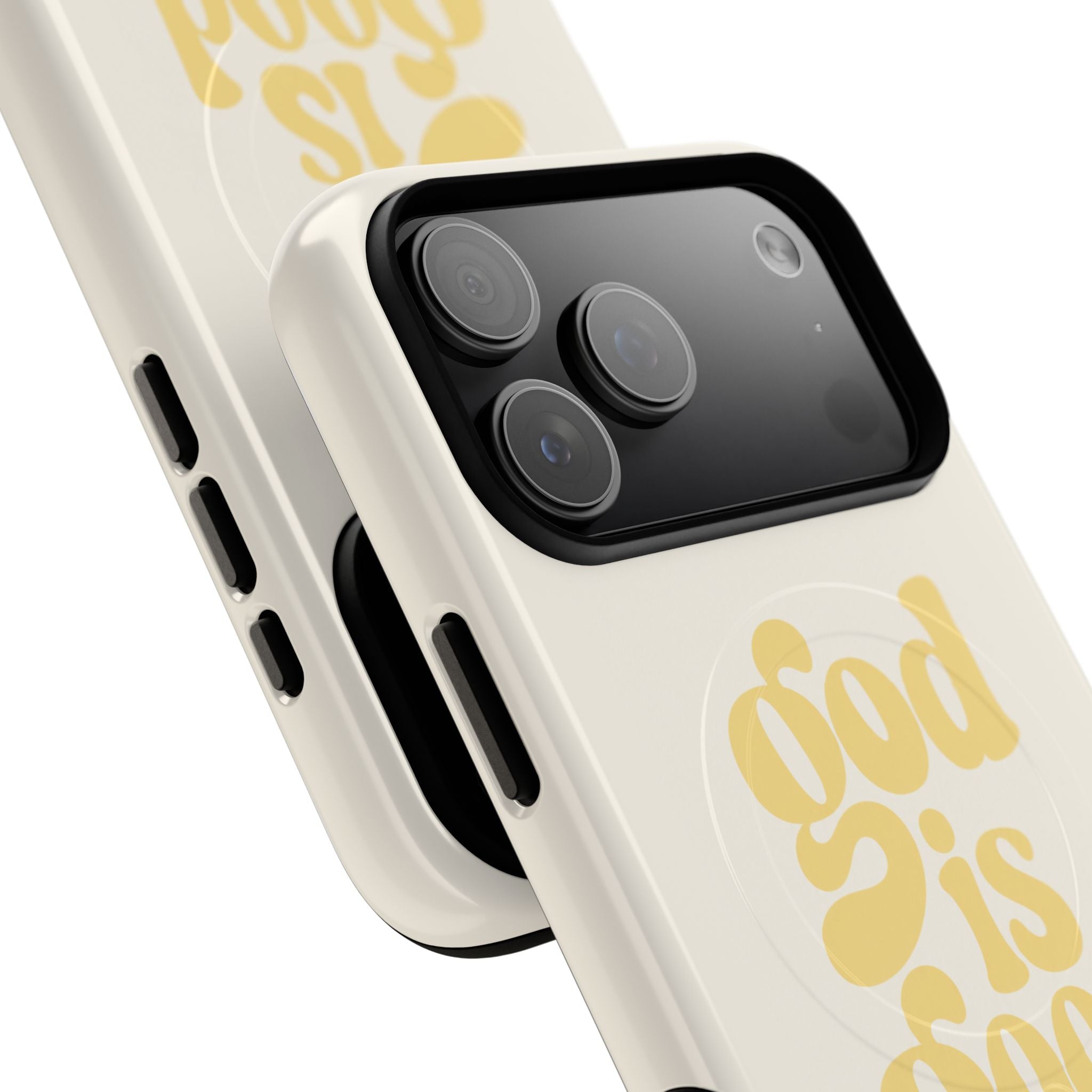 GOD IS GOOD green stripe print MagSafe-compatible phone case