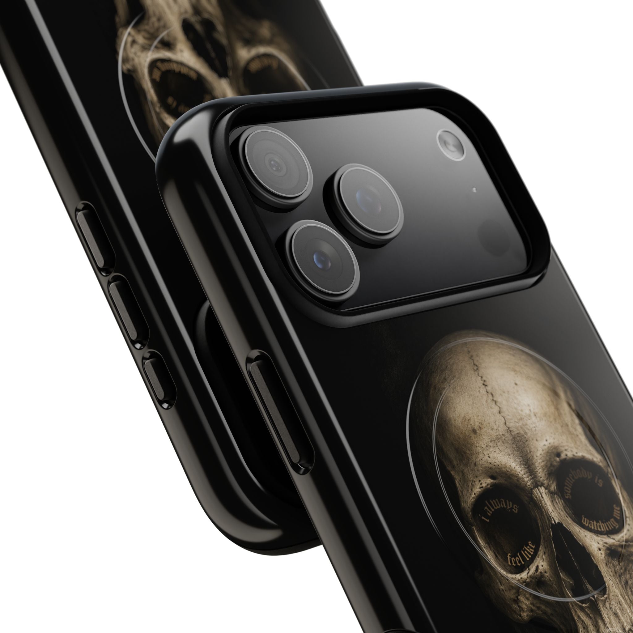 Somebody's Watching Me gothic skull print MagSafe-compatible phone case
