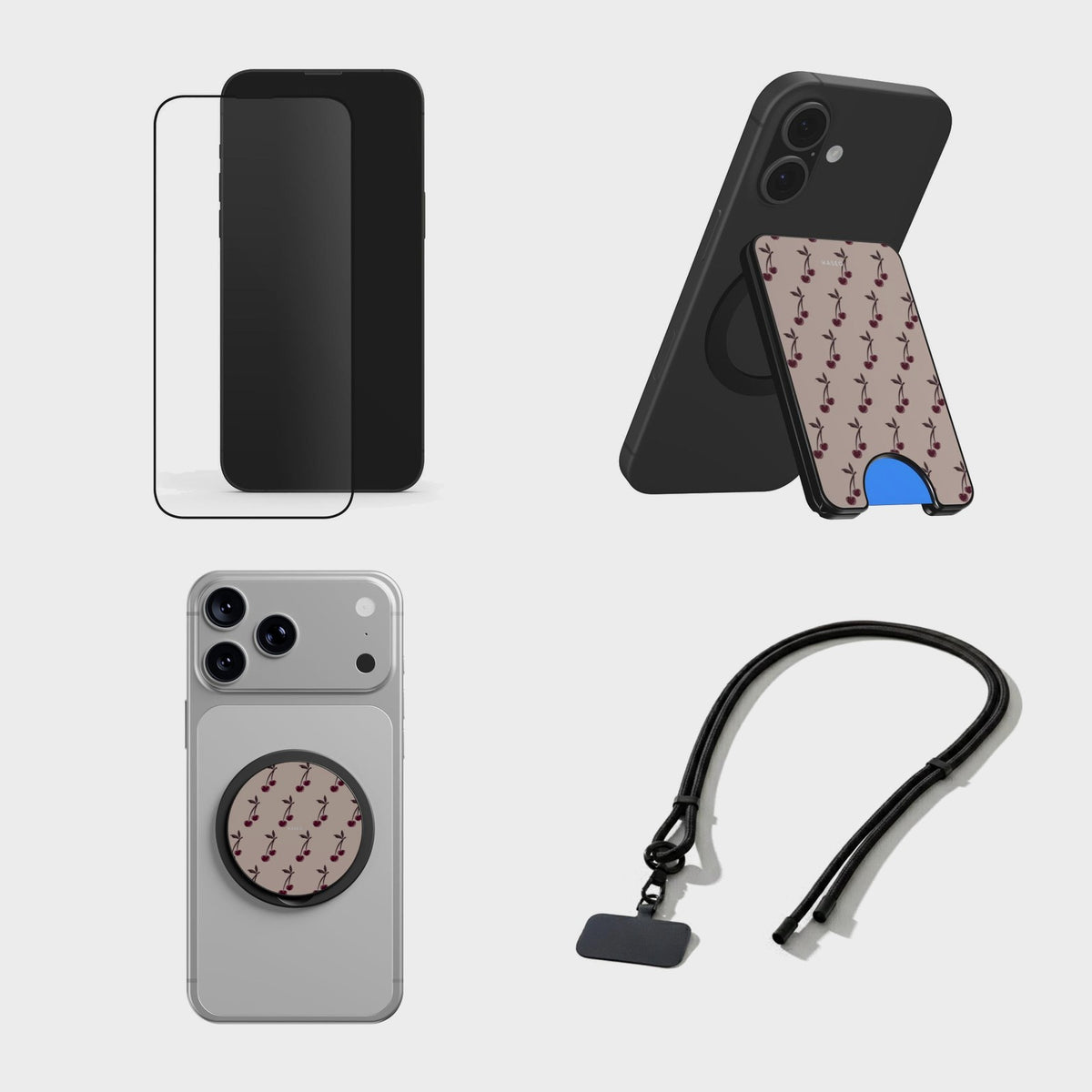 KASEO accessories: screen protector, magnetic wallet, phone grip and strap