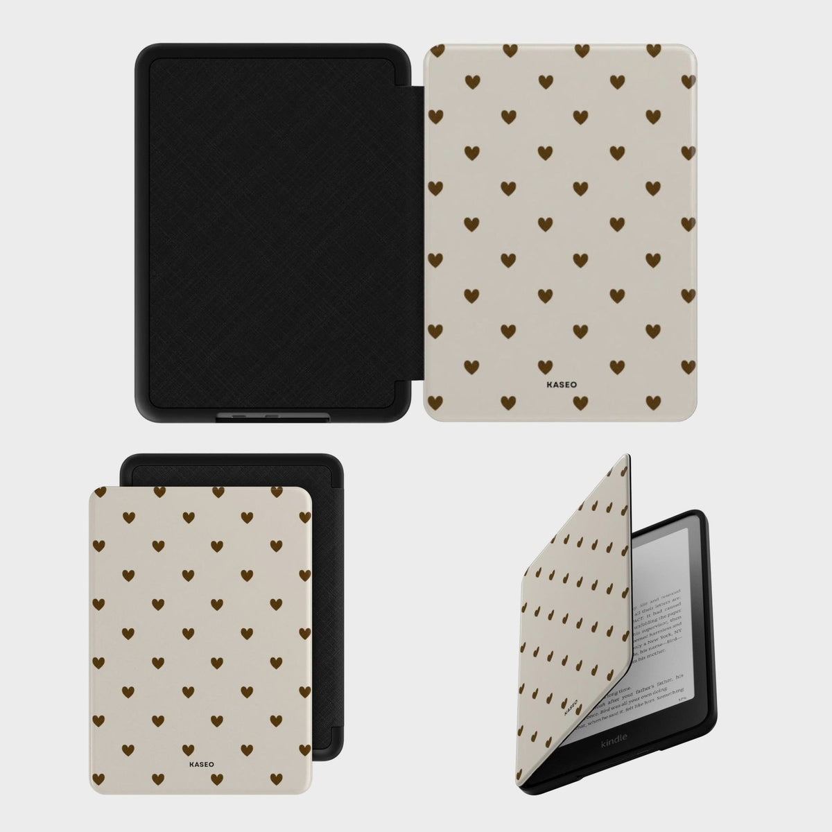 KASEO Kindle case open, closed and reading